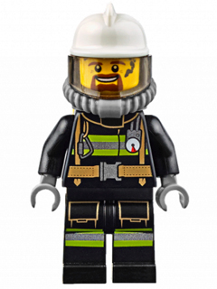 Fire - Reflective Stripes with Utility Belt, White Fire Helmet, Breathing Neck Gear with Airtanks, Trans Black Visor, Goatee